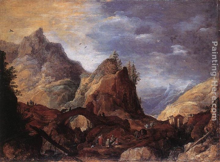 Joos De Momper Mountain Scene with Bridges